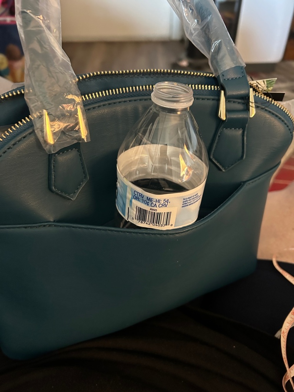 Badgley Mischka Teal blue quilted studded bowlers bag - Picture 10 of 10